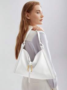 MOTF PREMIUM OVERSIZED SHOULDER BAG WITH METAL DETAIL - Beige - View 5