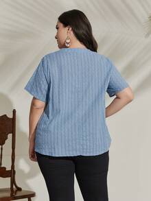 Mulvari Plus Tie Neck Solid Blouse - Blue - View 2