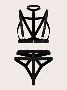 Exotic-Bondage Set de lencería con abertura arnés - Negro - Ver 2