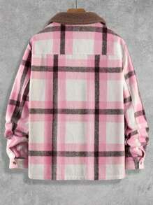 Manfinity Homme Men Plaid Print Borg Collar Flap Detail Overcoat Without Tee - Baby Pink - View 2