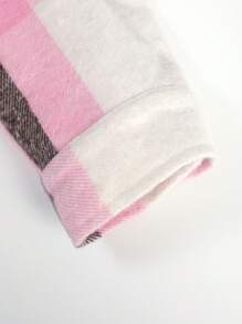 Manfinity Homme Men Plaid Print Borg Collar Flap Detail Overcoat Without Tee - Baby Pink - View 3