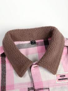 Manfinity Homme Men Plaid Print Borg Collar Flap Detail Overcoat Without Tee - Baby Pink - View 5