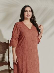 Mulvari Talla grande Vestido smock de manga amplia bajo con fruncido schiffy - Naranja - Ver 6