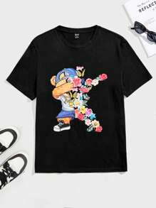 Manfinity RebelGame 男士卡通圖案T恤 - 黑色 - 查看 1