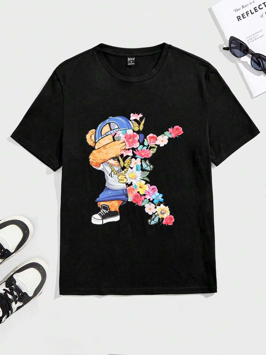 Manfinity RebelGame 男士卡通圖案T恤 - 黑色 - 查看 1