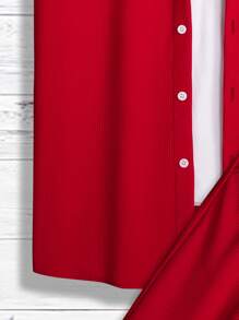 Manfinity Homme Men Solid Button Up Shirt & Drawstring Waist Shorts - Red - View 5