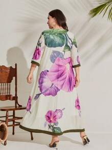 Mulvari Plus Floral Print Tunic Dress - Apricot - View 2