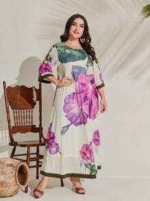 Mulvari Plus Floral Print Tunic Dress - Apricot - View 5