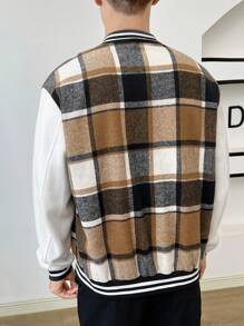 Manfinity VCAY Áo khoác nam dáng rộng 1 mảnh họa tiết kẻ caro, vá sọc, vai trễ, thời trang thể thao, dành cho mùa thu đông - Nhiều màu - Xem 2