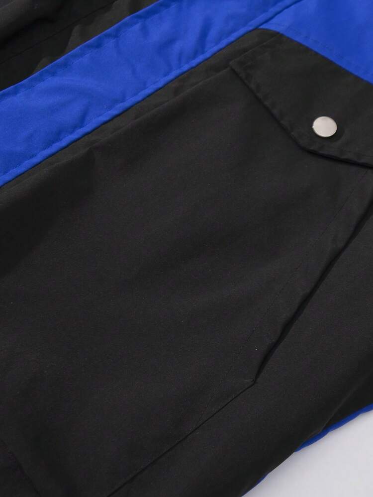 Loose Fit Men's Two Tone Flap Pocket Zipper Jacket
