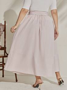 Mulvari 大碼條紋印花前紐扣腰帶半身裙 - 彩色 - 查看 2