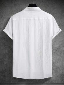 Manfinity Homme Loose-Fit Men's Solid Color Button-Up Shirt - White - View 2