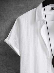 Manfinity Homme Loose-Fit Men's Solid Color Button-Up Shirt - White - View 3