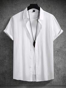Manfinity Homme Loose-Fit Men's Solid Color Button-Up Shirt - White - View 4