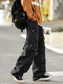 Manfinity Roghcode Men Flap Pocket Side Cargo Trousers - Black - View 6