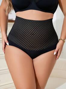 大碼高腰鏤空內褲 - 黑色 - 查看 1