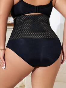 大碼高腰鏤空內褲 - 黑色 - 查看 2