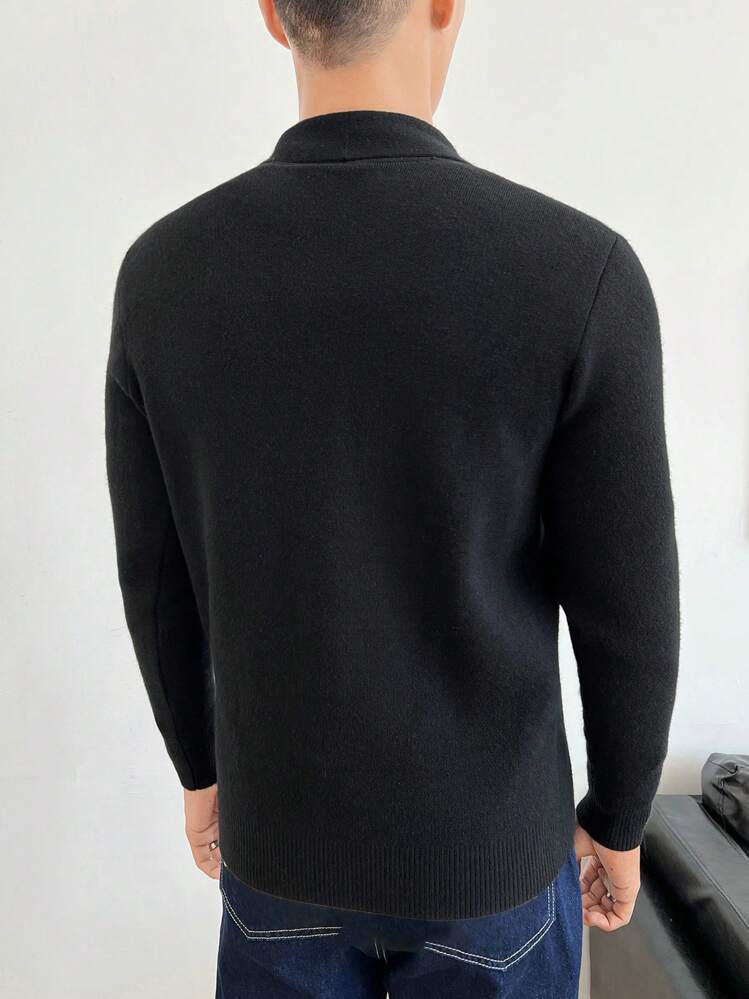 GENTILAND Men Solid Double Breasted Shawl Collar Cardigan Without