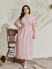 Modelyn Talla grande Vestido de cuello cruzado detalle - Rosa - Ver 1