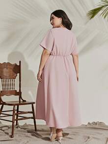 Modelyn Talla grande Vestido de cuello cruzado detalle - Rosa - Ver 2