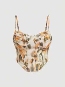 SHEIN MOD 加上全身印花紧身胸衣吊带背心，全身印花适合夏季 - 彩色 - 查看 1