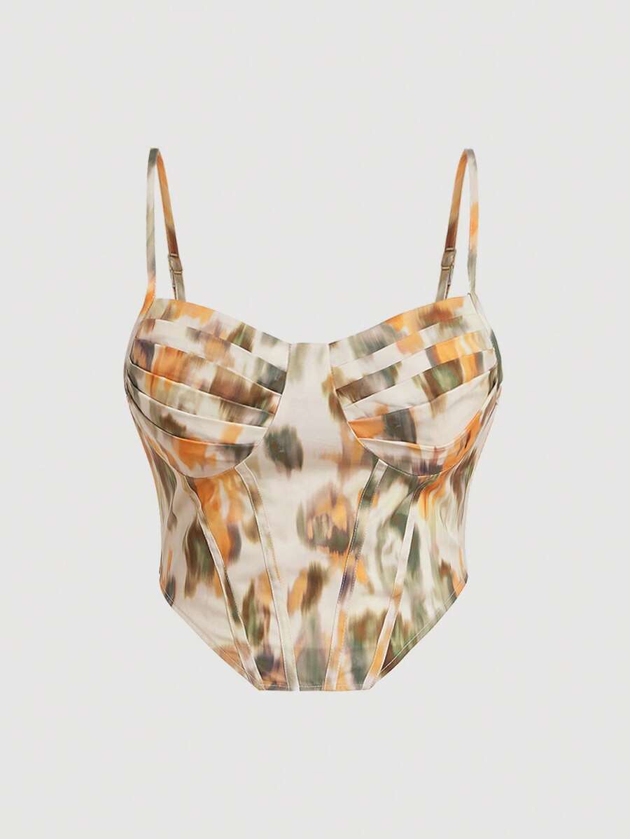 SHEIN MOD 加上全身印花紧身胸衣吊带背心，全身印花适合夏季 - 彩色 - 查看 1