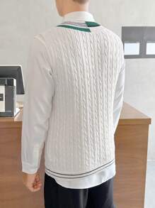 Manfinity RebelGame Men Striped Trim Cable Knit Sweater Vest - White - View 2