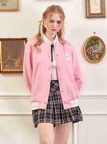 ROMWE Kawaii 休閒刺綉 貼布 前紐扣卡通女士夾克 - 粉色 - 查看 1