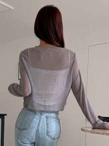 DAZY Ren Mộc nhĩ Tie Trước Áo Không có áo Top Cami - Màu Xám nhạt - Xem 2