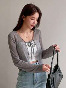 DAZY Ren Mộc nhĩ Tie Trước Áo Không có áo Top Cami - Màu Xám nhạt - Xem 4