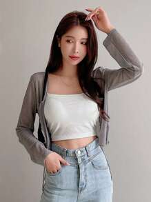 DAZY Ren Mộc nhĩ Tie Trước Áo Không có áo Top Cami - Màu Xám nhạt - Xem 5