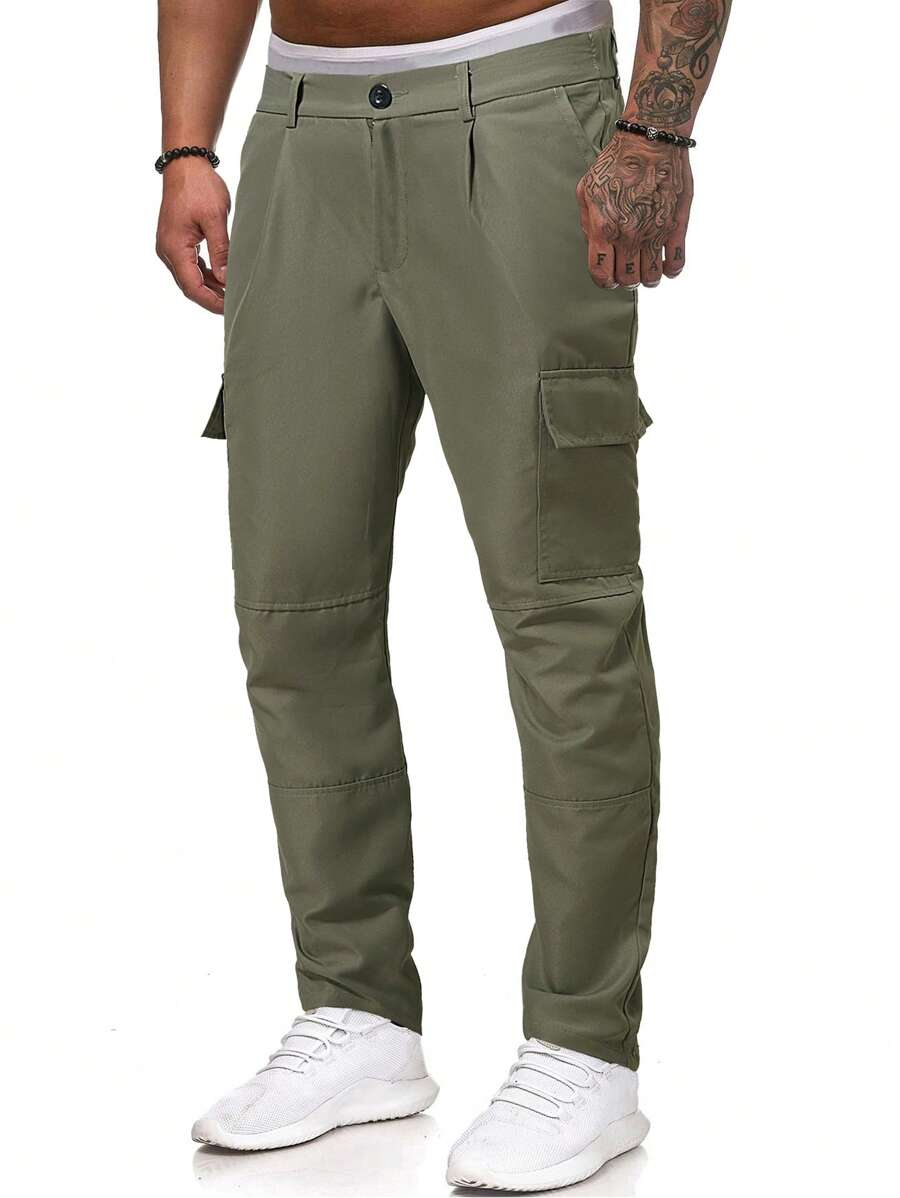 Manfinity Homme Men Flap Pocket Side Cargo Trousers - Army Green - View 1