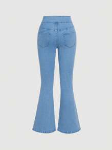 SHEIN Teen Girl Zipper Fly Flare Leg Jeans - Light Wash - View 2