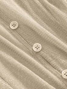 DAZY Solid Button Through Mesh Top - Beige - View 5