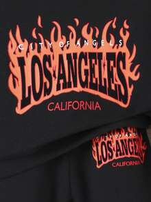 男嬰火和字母圖案連帽衫和運動褲 - 黑色 - 查看 3