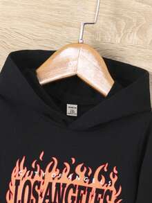 男嬰火和字母圖案連帽衫和運動褲 - 黑色 - 查看 4