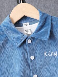 SHEIN 男小童字母刺繡襯衫和褲子不帶T恤 - 藍色 - 查看 4