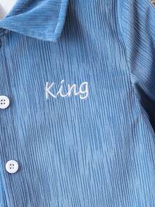 SHEIN 男小童字母刺繡襯衫和褲子不帶T恤 - 藍色 - 查看 6