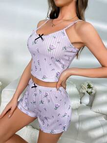 GIOIA TANG Floral Print Bow Front Cami Top & Shorts PJ Set