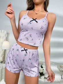 GIOIA TANG Floral Print Bow Front Cami Top & Shorts PJ Set