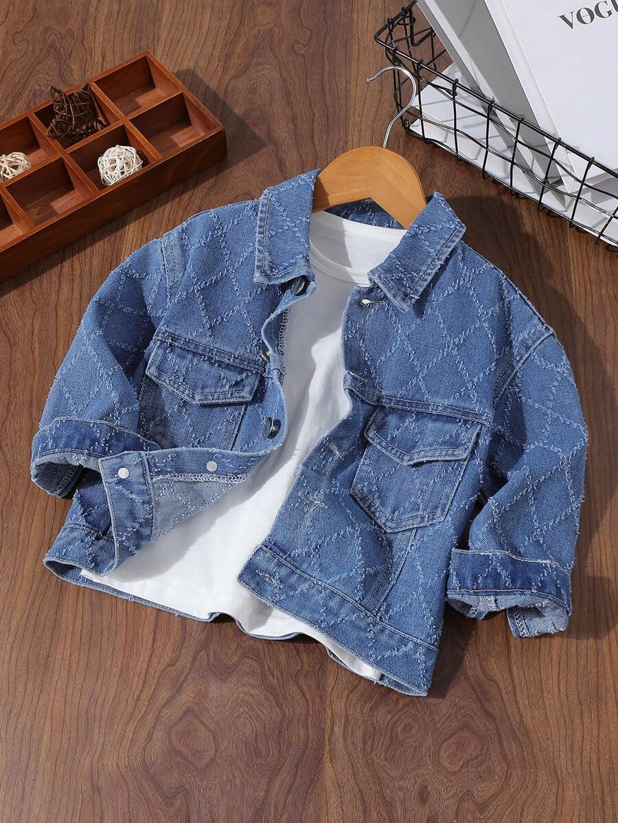 男小童1入組翻蓋口袋前紐扣牛仔夾克 - 中等水洗藍 - 查看 1