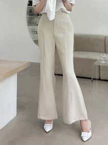 DAZY Solid Flare Leg Suit Trousers - Beige - View 6