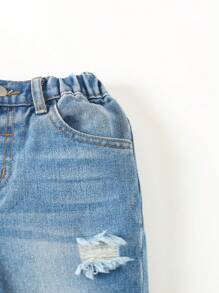 Young Boy Ripped Frayed Bleach Wash Jeans - Light Wash - View 4