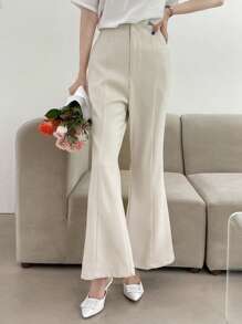 DAZY Solid Flare Leg Suit Trousers - Beige - View 4