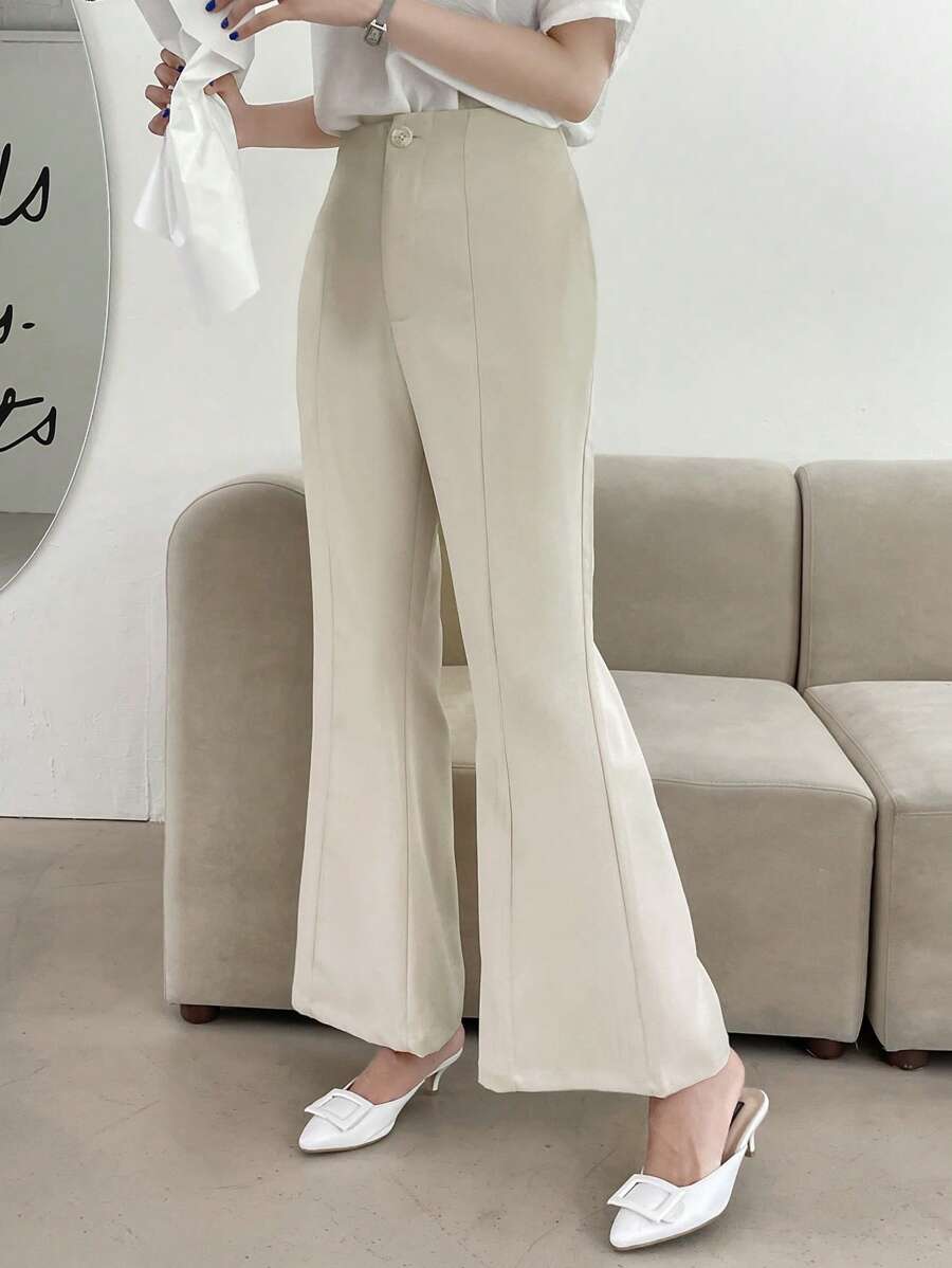 DAZY Solid Flare Leg Suit Trousers - Beige - View 1