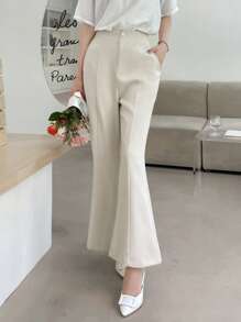 DAZY Solid Flare Leg Suit Trousers - Beige - View 8