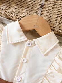 Baby Girl Ruffle Trim Flare Sleeve Belted Shirt Dress - Apricot - View 4
