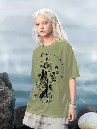 Fairycore Figure Graphic Drop Shoulder Tee