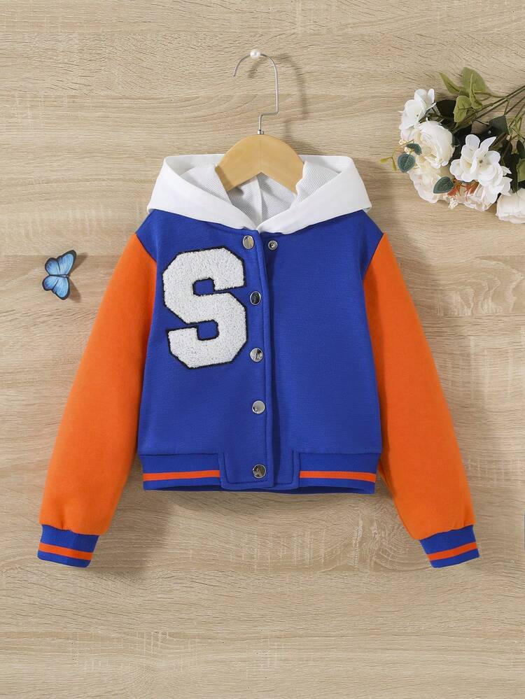 Young Girl Casual Color Block Hooded Jacket For Autumn And Winter