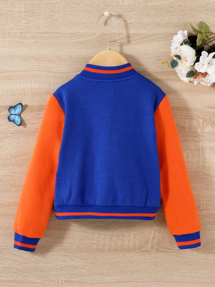 Young Girl Casual Color Block Hooded Jacket For Autumn And Winter